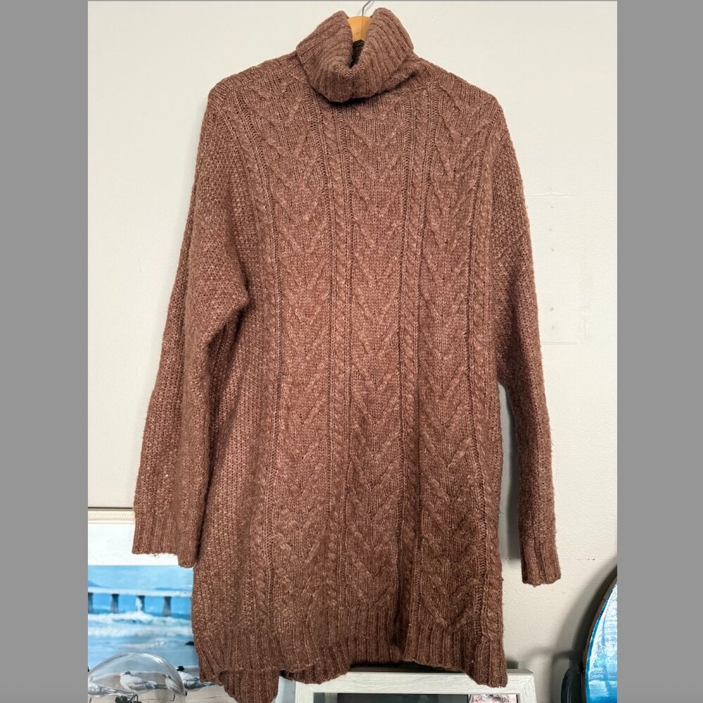 Cable Knit Turtleneck Sweater Dress rust red size L Cottagecore Cabin Cozy